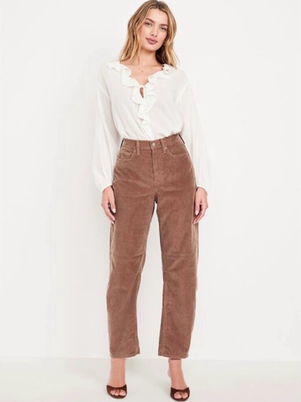 Corduroy High-Rise Straight Jeans in Brown - Old Navy Barrel Pants